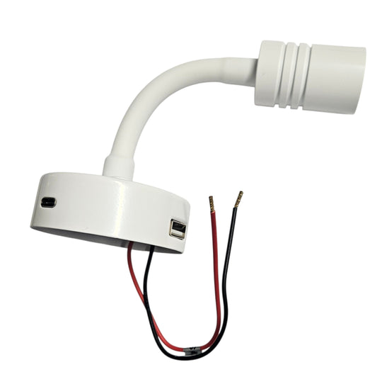 White 12V Flexible Reading Lamp with USB charge point