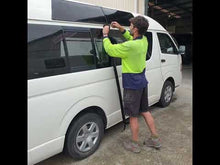 Load and play video in Gallery viewer, Side mount surfboard rack for panel vans with gutter rails
